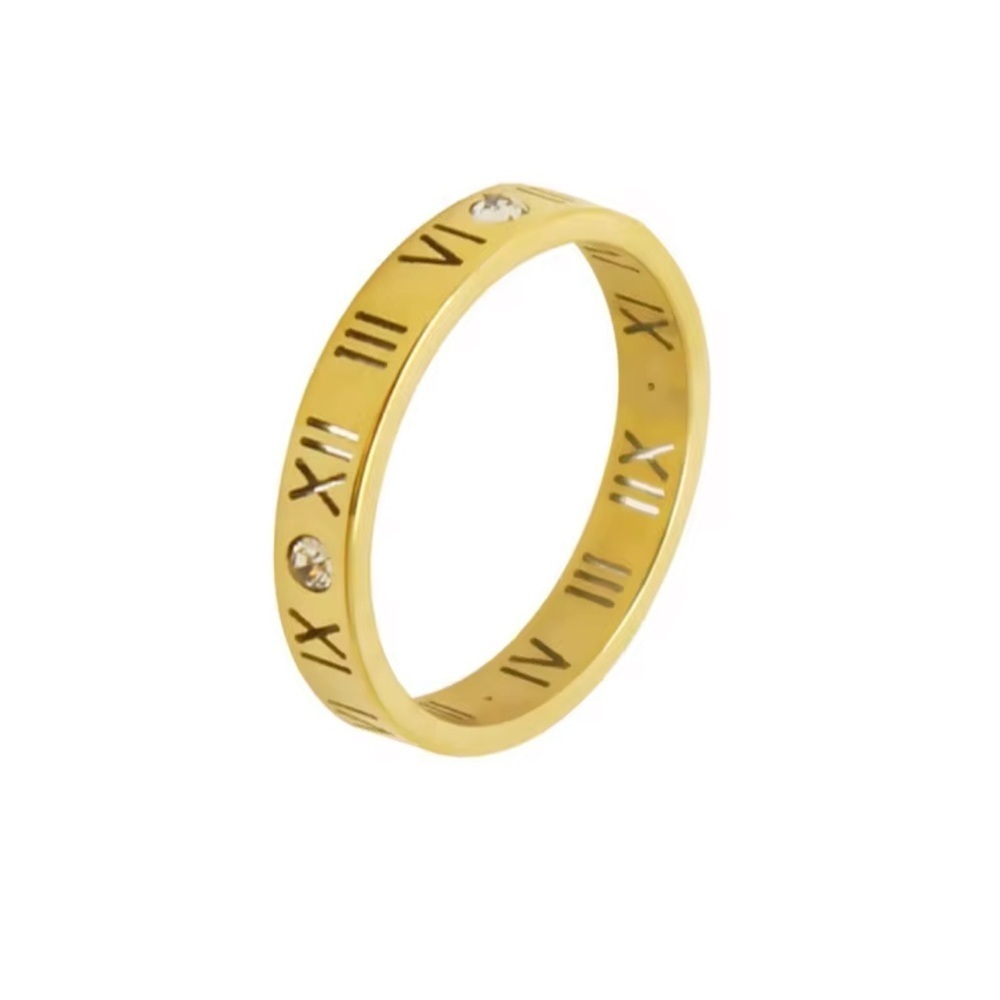 Stylish Roman Numeral Stainless Steel Ring with Crystal Accent – Size 7 - Picture 4 of 5